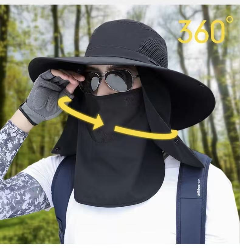 black,Extra Wide Fishing Hat with Detachable Sun Visor and Neck Guard - The Perfect Choice for Summer Fishing, Hiking, and Outdoor Activities