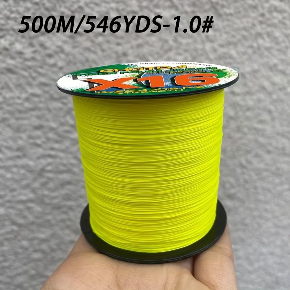 16-Strand PE Line 500M, Ultra-High Strength 25-200LB, 16-Strand High-Density Weave — Essential Main Line for Lure Casting, Saltwater, Pike/Muskie, Anchoring & Big Game (32LB - 1#)
