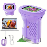 Children's 1000X Digital Microscope 2.4 Inch IPS Screen Portable Mini LED Microscope with Photo Video and PC Connection Science Educational Toy.purple