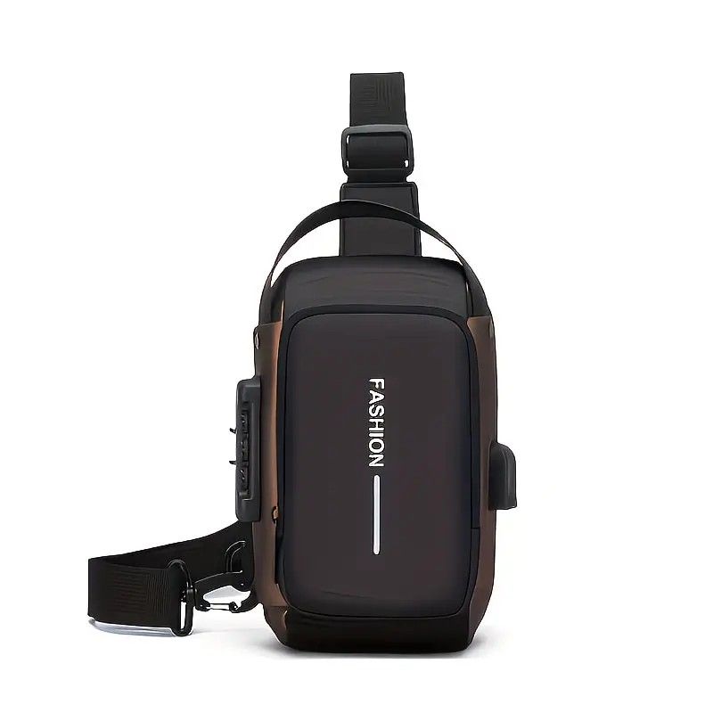 Honeycomb breathable men's chest bag: USB charging and password lock for safety and convenience, M/L sizes available, adjustable shoulder strap for pressure relief, essential item for travel.(black money,L)