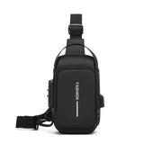 Honeycomb breathable men's chest bag: USB charging and password lock for safety and convenience, M/L sizes available, adjustable shoulder strap for pressure relief, essential item for travel.(BLACK,L)