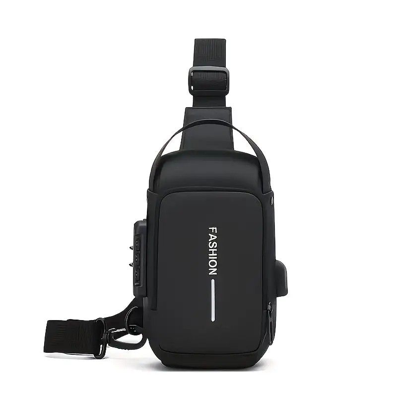 Honeycomb breathable men's chest bag: USB charging and password lock for safety and convenience, M/L sizes available, adjustable shoulder strap for pressure relief, essential item for travel.（black,M)