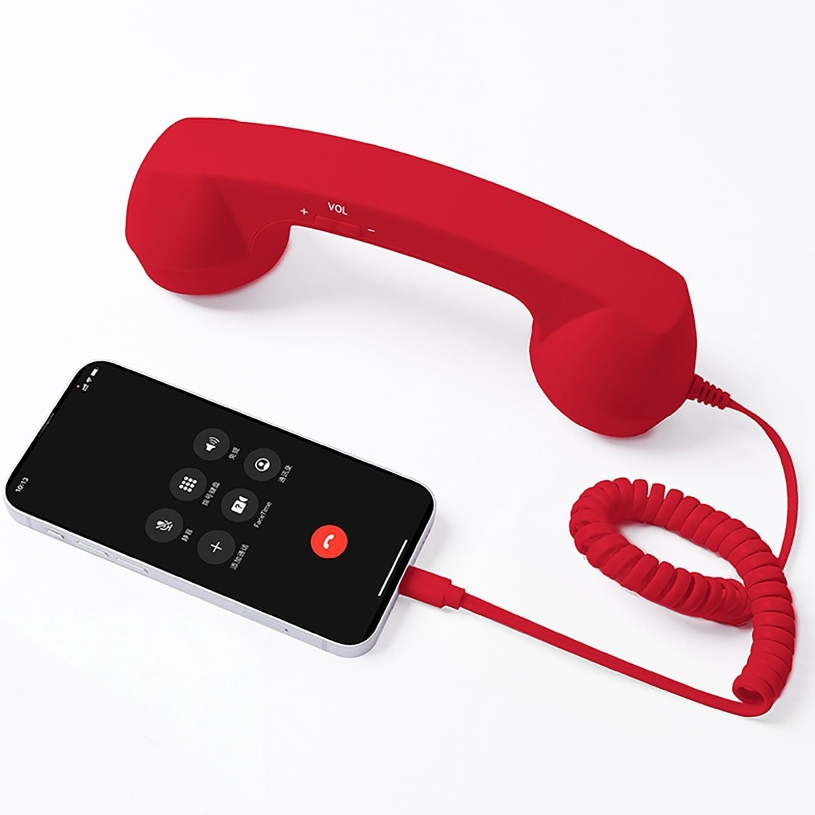 Retro mobile phone handset: Type-C plug-and-play, compatible with iPhone and Android, anti-radiation for ear protection, HD calls, a vintage desktop essential.RED