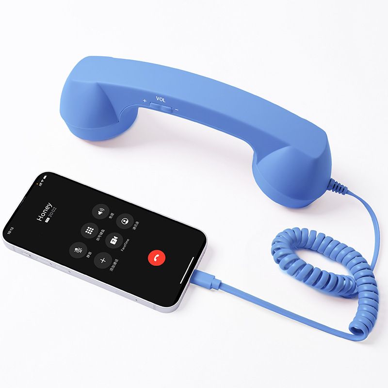 Retro mobile phone handset: Type-C plug-and-play, compatible with iPhone and Android, anti-radiation for ear protection, HD calls, a vintage desktop essential.BLUE