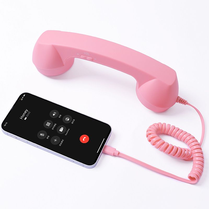 Retro mobile phone handset: Type-C plug-and-play, compatible with iPhone and Android, anti-radiation for ear protection, HD calls, a vintage desktop essential.PINK