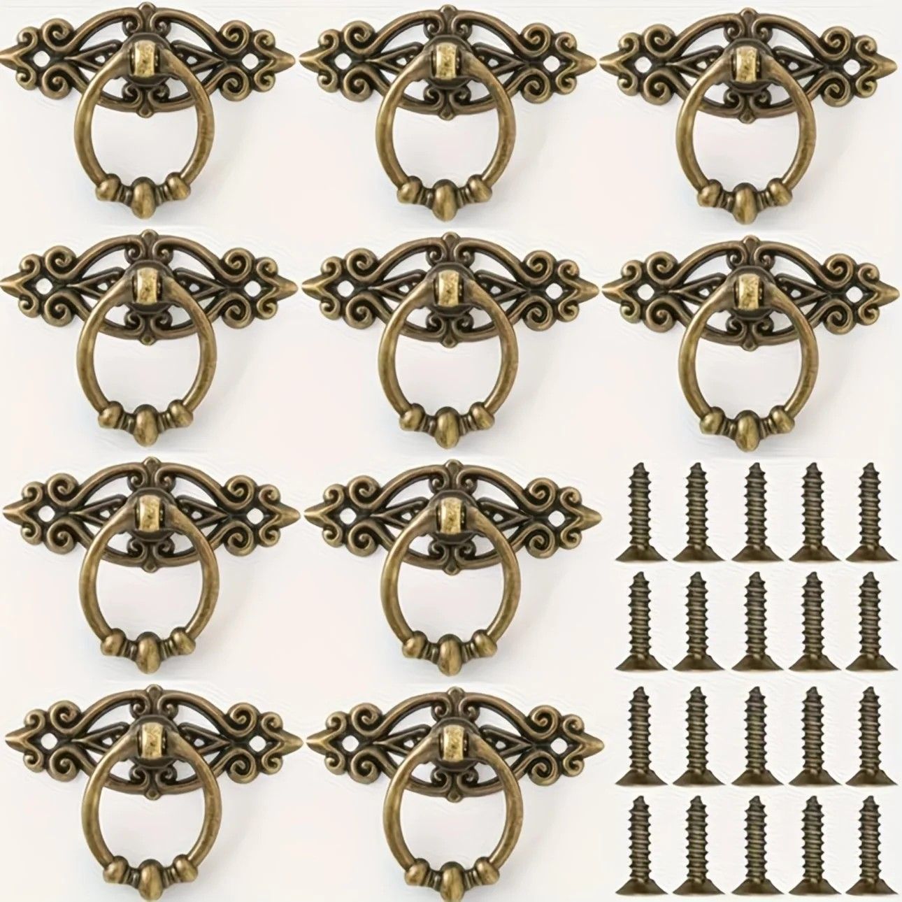 10PCS Vintage Cabinet Door Handle, Zinc Alloy European Antique Bronze Drawer Pull, Retro Knob Handle for Kitchen Wardrobe Bathroom Cabinet, Distressed Bronze Pattern Cabinet Door Handle, Furniture Hardware Accessories/ Bronze