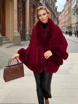 Imitation Mink Collar Knit Shawl: Autumn/Winter Retro Cape, Elegant, Versatile, and Flattering。（claret-red）