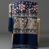 European-American Style Auspicious Embroidered Shawl Scarf, High-End Autumn & Winter Warm Outfit(navy blue)