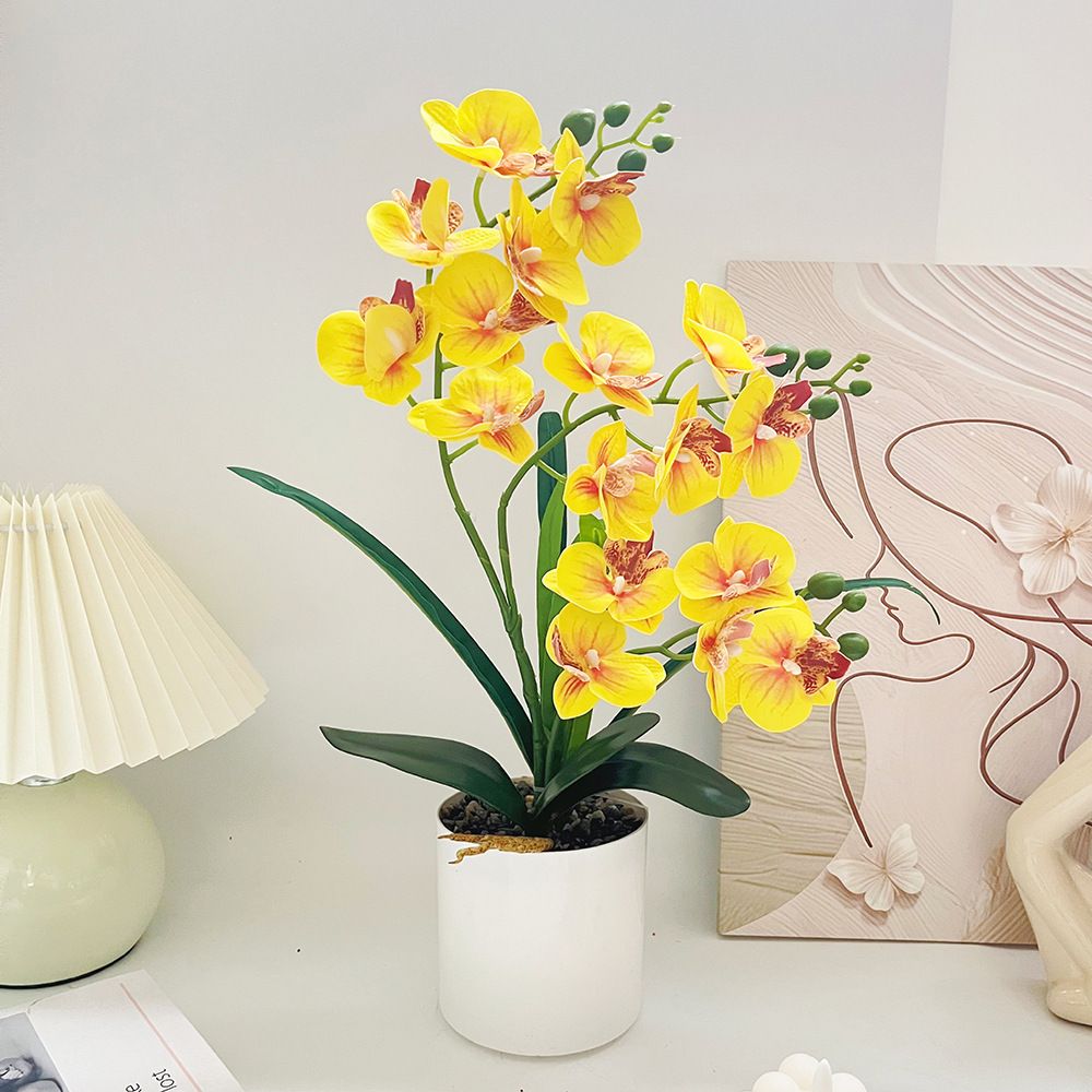 Artificial Moth Orchid Potted Plant, Bringing Natural Vitality into Your Home; Flowers Never Wilt, Staying Evergreen All Year Round./YELLOW