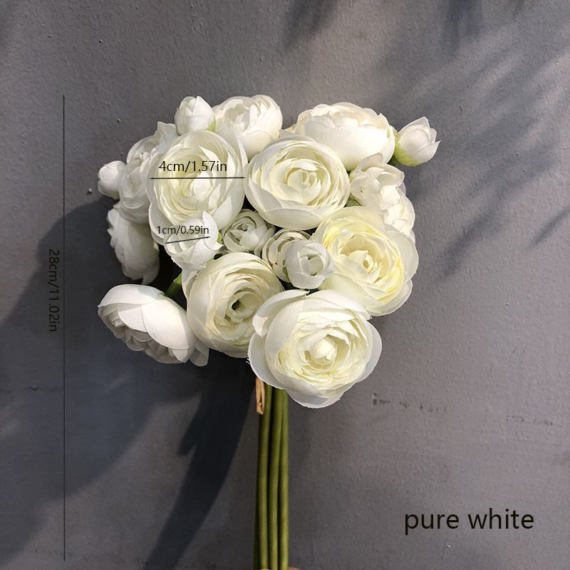 Simulated lotus lily bunched flowers, 6 stems per bunch 28cm long, realistic wrinkled petals in multiple colors, includes flower buds and large blooms, versatile decoration for weddings, home and DIY floral art.（white)