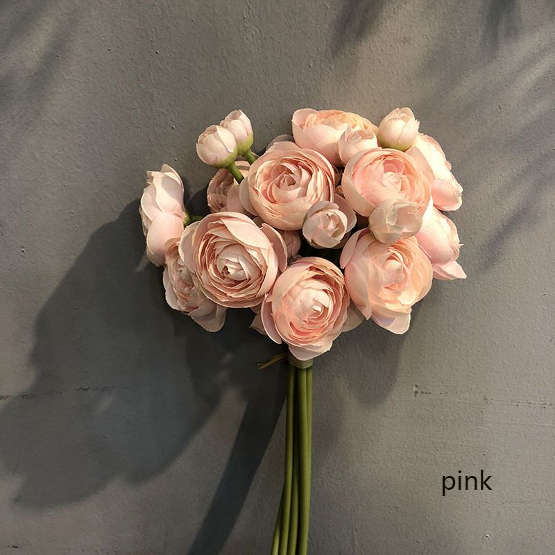 Simulated lotus lily bunched flowers, 6 stems per bunch 28cm long, realistic wrinkled petals in multiple colors, includes flower buds and large blooms, versatile decoration for weddings, home and DIY floral art.(PINK)