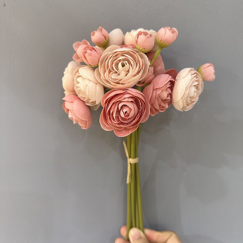 Simulated lotus lily bunched flowers, 6 stems per bunch 28cm long, realistic wrinkled petals in multiple colors, includes flower buds and large blooms, versatile decoration for weddings, home and DIY floral art.(Autumn deep powder)