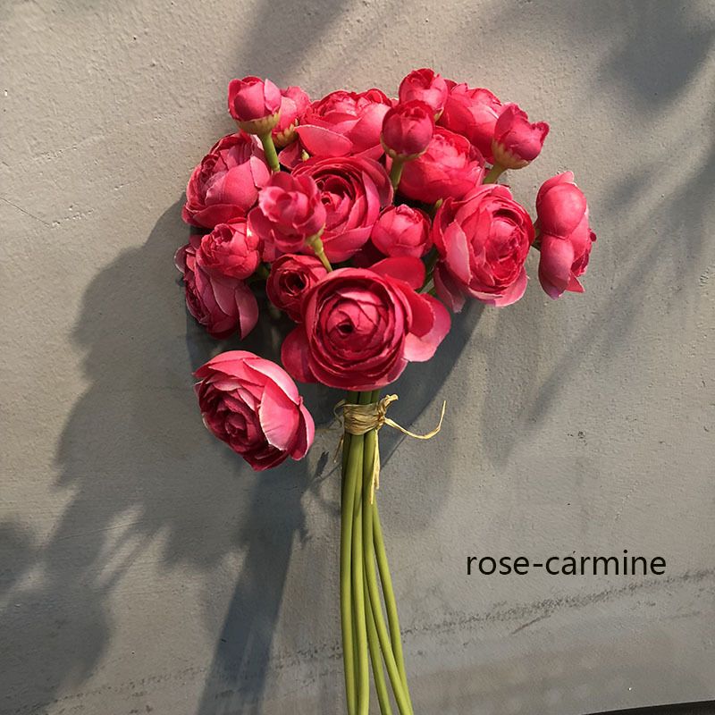 Simulated lotus lily bunched flowers, 6 stems per bunch 28cm long, realistic wrinkled petals in multiple colors, includes flower buds and large blooms, versatile decoration for weddings, home and DIY floral art.(rose-carmine)