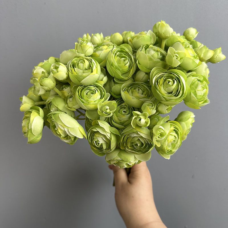 Simulated lotus lily bunched flowers, 6 stems per bunch 28cm long, realistic wrinkled petals in multiple colors, includes flower buds and large blooms, versatile decoration for weddings, home and DIY floral art.(Pure green)