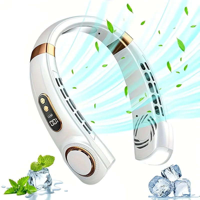 New Neck Hanging Fan Portable Mini USB Fan Personal Cooling Turbine Small Charging Quiet Lazy-Friendly.white