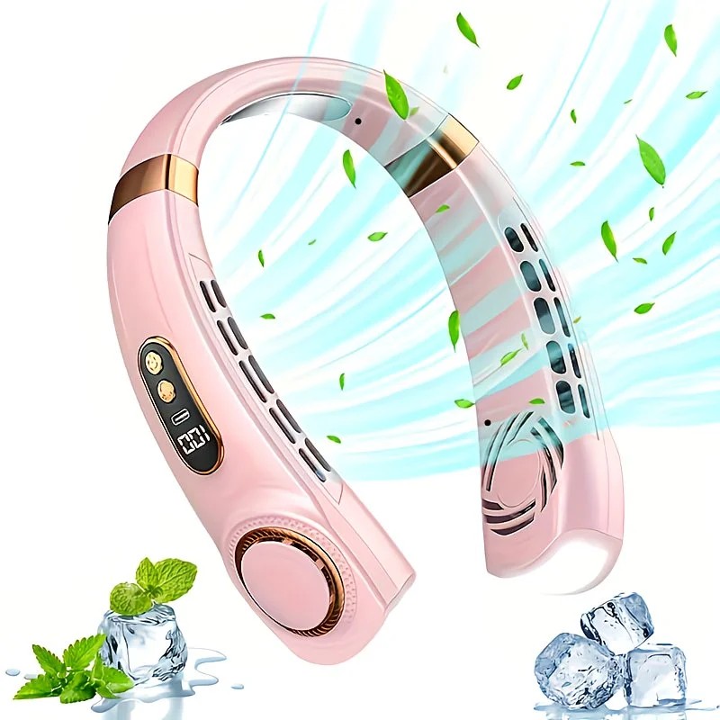 New Neck Hanging Fan Portable Mini USB Fan Personal Cooling Turbine Small Charging Quiet Lazy-Friendly.pink
