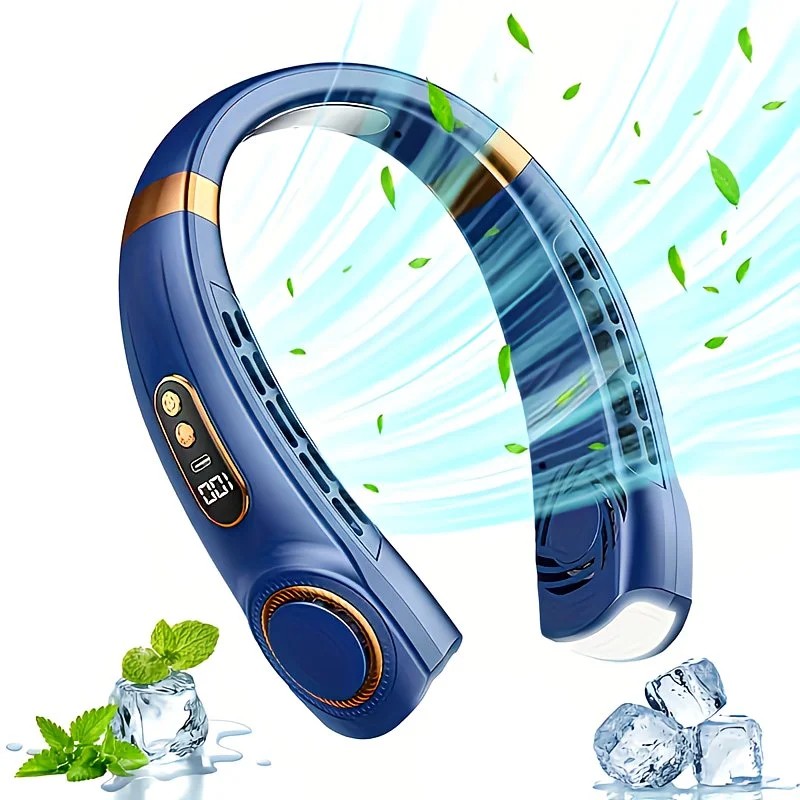 New Neck Hanging Fan Portable Mini USB Fan Personal Cooling Turbine Small Charging Quiet Lazy-Friendly.BLUE