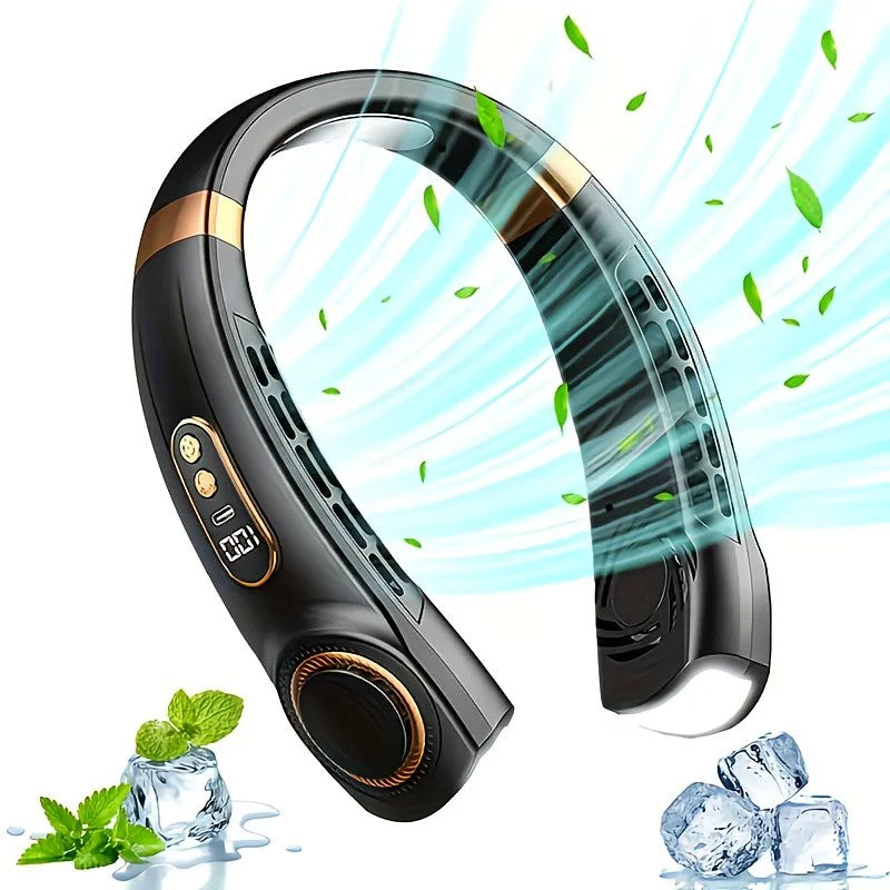 New Neck Hanging Fan Portable Mini USB Fan Personal Cooling Turbine Small Charging Quiet Lazy-Friendly.Black