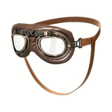 Retro Aviator Dog Goggles | Windproof & UV Protection Adjustable Foldable Sunglasses for Medium-Large Dogs(Bronze-transparent lens)