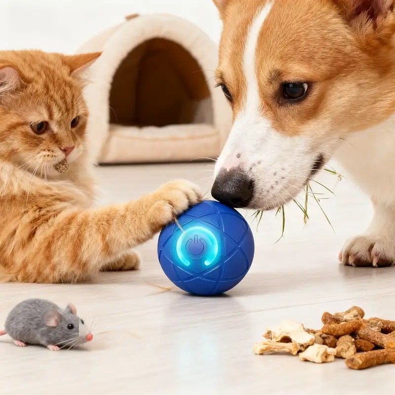 Smart Interactive Rolling Pet Ball – Automatic Self-Moving Cat & Small Dog Toy, Bite-Resistant Rechargeable Boredom Buster 52mm(blue)