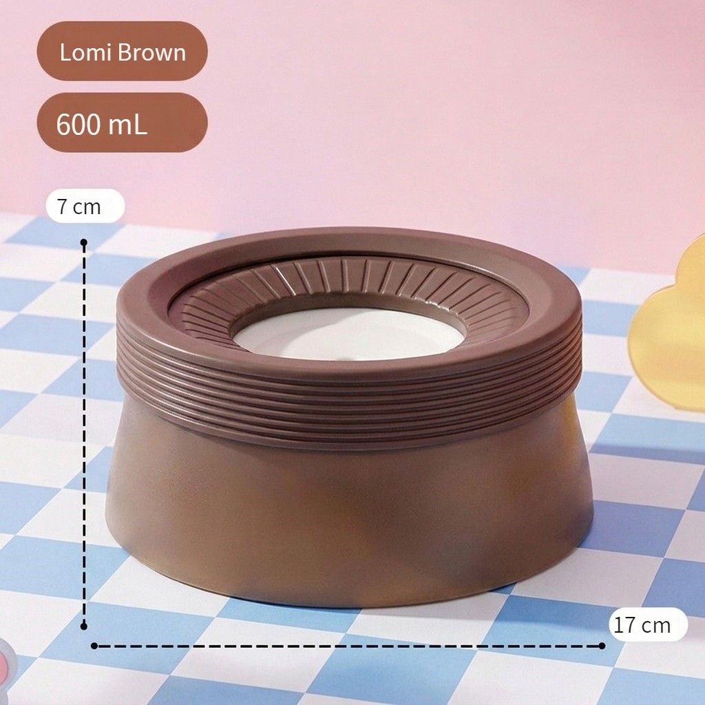 Pet Essential | Splash-Proof Non-Wet Mouth Water Bowl, Dogs and Cats Drink Freely and More Hygienically(Cocoa milk palm 600ML)