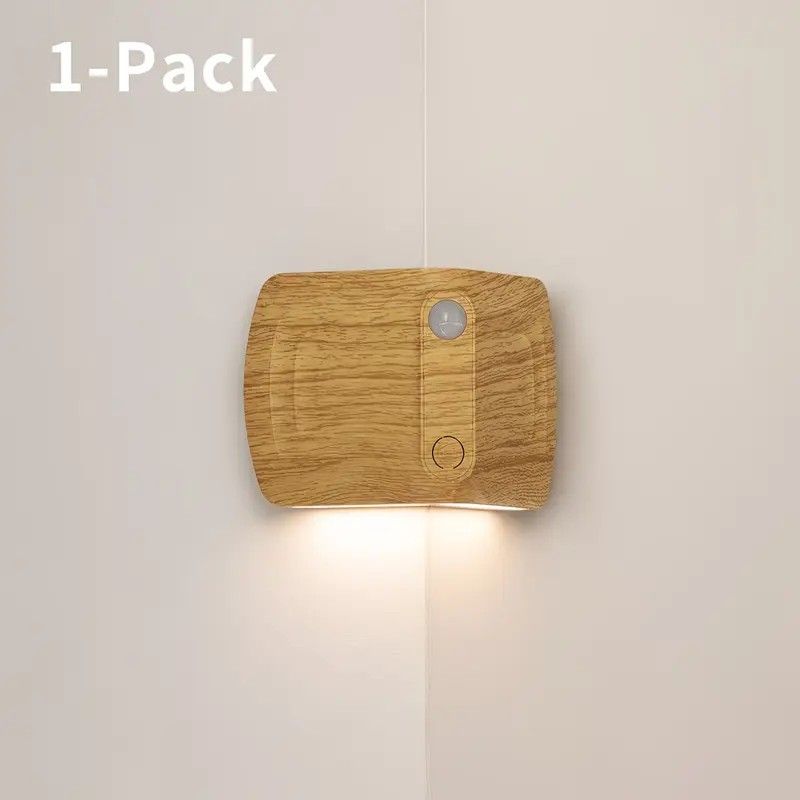 1PCS Magnetic induction corner night light, made of ABS and PVC for lightweight durability, three adjustable color temperatures, 120° motion sensing, USB-C fast charging, suitable for multiple scenarios./shallow wooden-grain