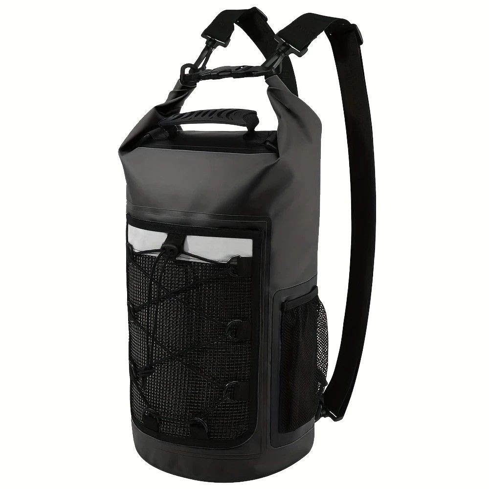 25L Large Capacity Waterproof Backpack Double Layer Rainproof Dry Wet Separation Abrasion Resistant Night Reflective for Outdoor Camping Kayaking Surfing Canyoning Daily Commute(BLACK)