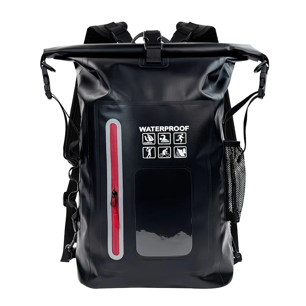 6.6 Gallon Outdoor Backpack, Detachable Shoulder Straps, Transparent Window & Buckle Clips, Suitable for Hiking, Beach Sports, Trekking and Rowing, Green, Portal Adventure Gear（black)