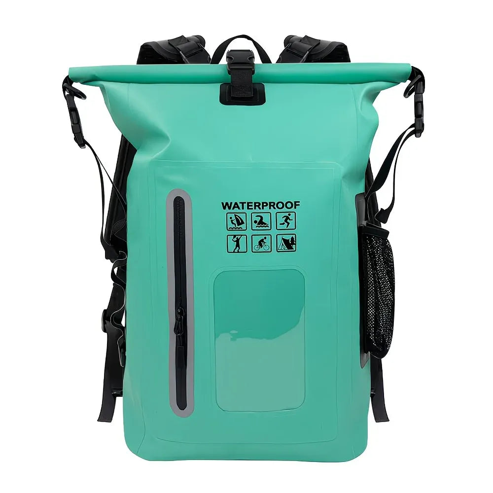 6.6 Gallon Outdoor Backpack, Detachable Shoulder Straps, Transparent Window & Buckle Clips, Suitable for Hiking, Beach Sports, Trekking and Rowing, Green, Portal Adventure Gear(ching; cyan)