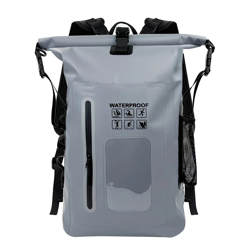 6.6 Gallon Outdoor Backpack, Detachable Shoulder Straps, Transparent Window & Buckle Clips, Suitable for Hiking, Beach Sports, Trekking and Rowing, Green, Portal Adventure Gear(GREY)