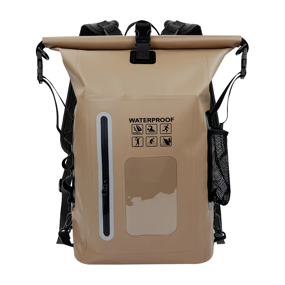 6.6 Gallon Outdoor Backpack, Detachable Shoulder Straps, Transparent Window & Buckle Clips, Suitable for Hiking, Beach Sports, Trekking and Rowing, Green, Portal Adventure Gear(brown)