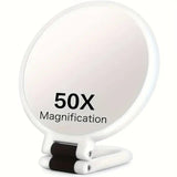 Double-sided Folding Makeup Mirror – 1X/50X Dual Magnification, 360° Rotatable and Foldable for Portability, Three Uses: Handheld, Desktop, Wall-mounted(WHITE)