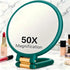 Double-sided Folding Makeup Mirror – 1X/50X Dual Magnification, 360° Rotatable and Foldable for Portability, Three Uses: Handheld, Desktop, Wall-mounted(GREEN)