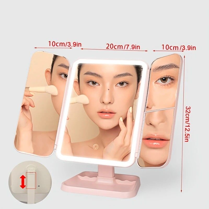 Smart Touch LED Vanity Mirror - 3 Color Dimmable Lights, 270° Adjustable, Rechargeable Desktop Makeup Mirror(pink)