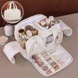 Travel Toiletry & Makeup Bag – Large Capacity Organiser Wash Bag with Compartments(beige)