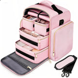 1pc Complete Travel Makeup Bag Set, Pink, Large Capacity Cosmetic Organizer with Detachable Pouch, Jewelry Storage Case