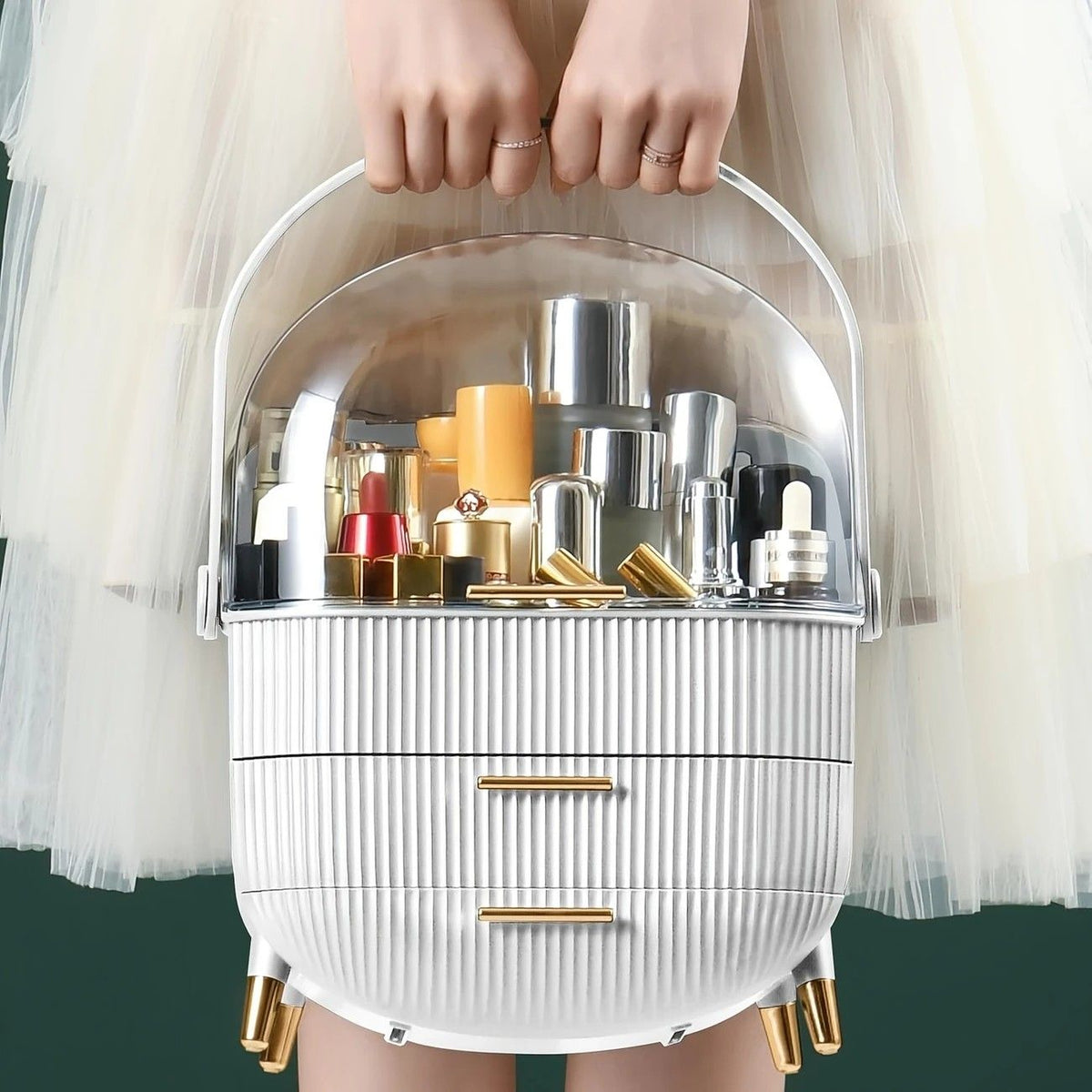 Transparent Flip-top Cosmetic Storage Box: Dustproof, Waterproof, Multi-layer Drawer Organizer, Portable Storage Essential for Desktop and Bathroom.white