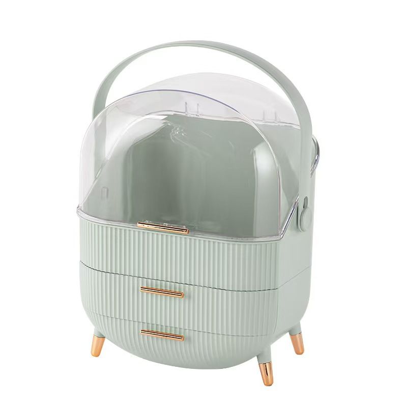 Transparent Flip-top Cosmetic Storage Box: Dustproof, Waterproof, Multi-layer Drawer Organizer, Portable Storage Essential for Desktop and Bathroom.pale green