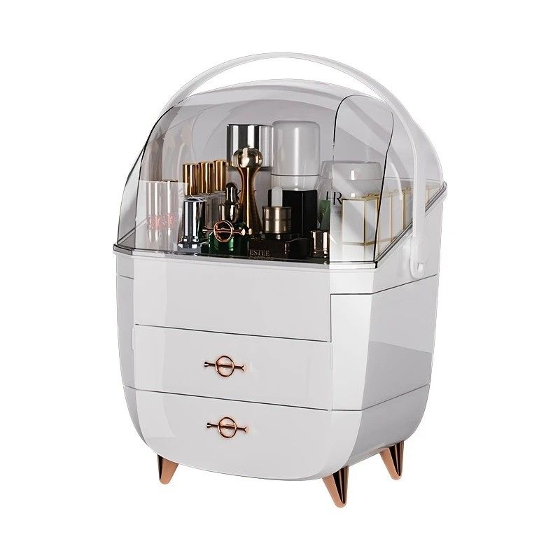 WHITE Luxury Transparent Flip-top Cosmetic Organizer, Large Capacity with Smart Compartments, Dustproof & Silent Drawers, Essential for a Neat Vanity.