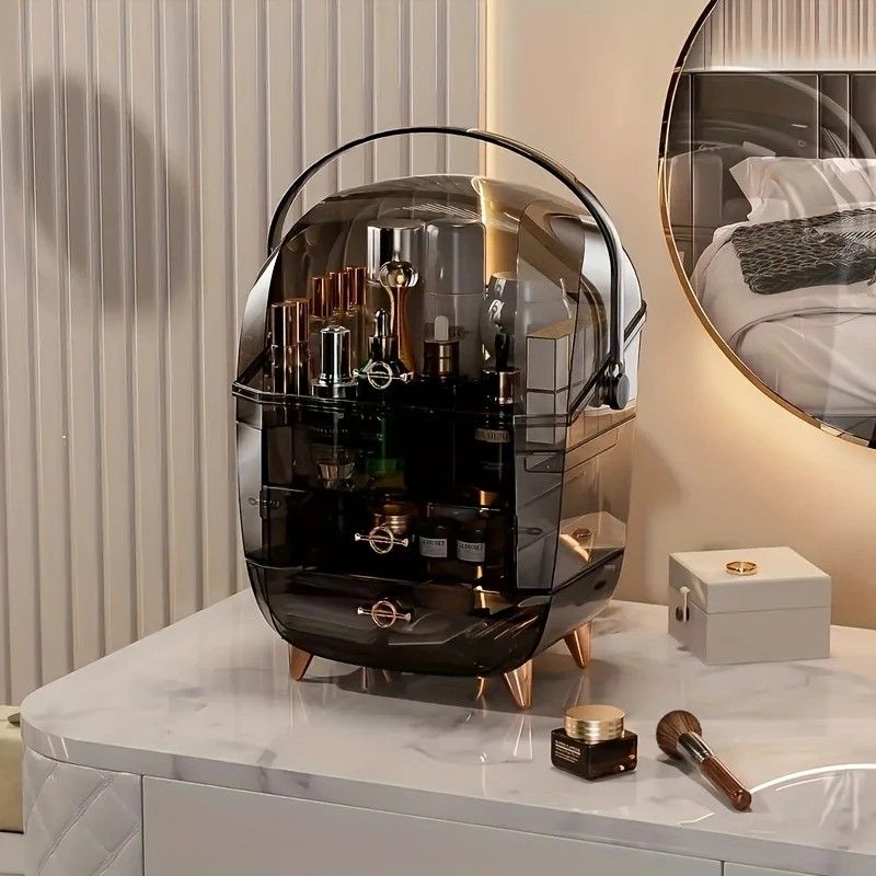 BLACK Luxury Transparent Flip-top Cosmetic Organizer, Large Capacity with Smart Compartments, Dustproof & Silent Drawers, Essential for a Neat Vanity.