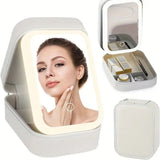 Portable 3-Light LED Makeup Mirror with Organizer – Travel Vanity Case, Rechargeable Touch Control Makeup Box for Home & Travel(WHITE)