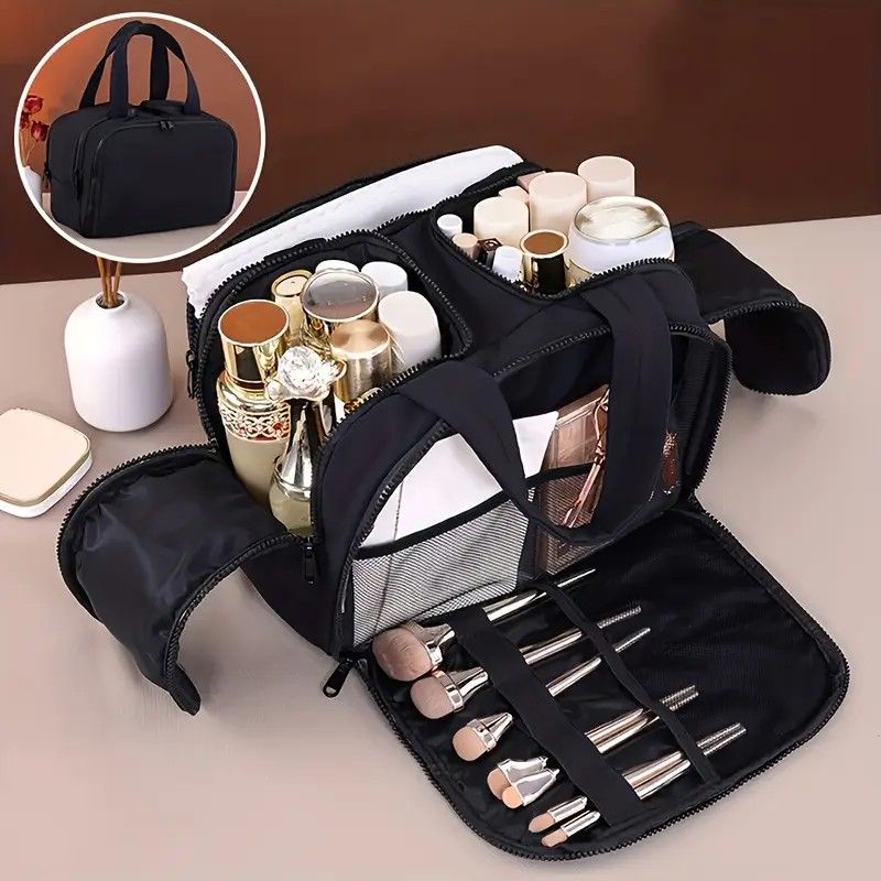 Travel Toiletry & Makeup Bag – Large Capacity Organiser Wash Bag with Compartments(black)