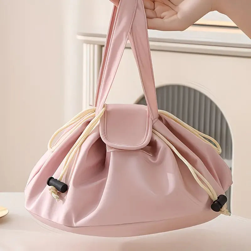 INS Style Lazy Makeup Bag: Large Capacity, Structured Shape, Drawstring Design for Easy Access, Multiple Colors Available, a Must-Have Beauty Storage Essential for Home and Travel!/pink