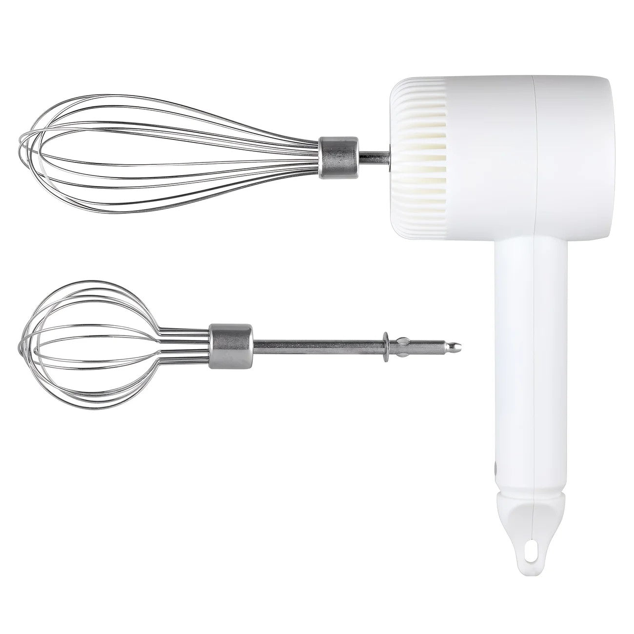 White  Wireless charging handheld mixer, 30W with three-speed settings. Dual whisk heads designed for whipping eggs, cream, and batter. Suitable for both kitchen and outdoor use, also an ideal gift.