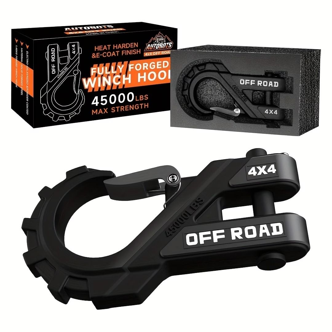 3/8" Heavy Duty Winch Hook 45000LBS, G70 Forged Alloy Steel, Electroplated & Powder Coated Dual Rust Protection — Essential for Off-Road ATV/UTV/SUV Recovery.*black