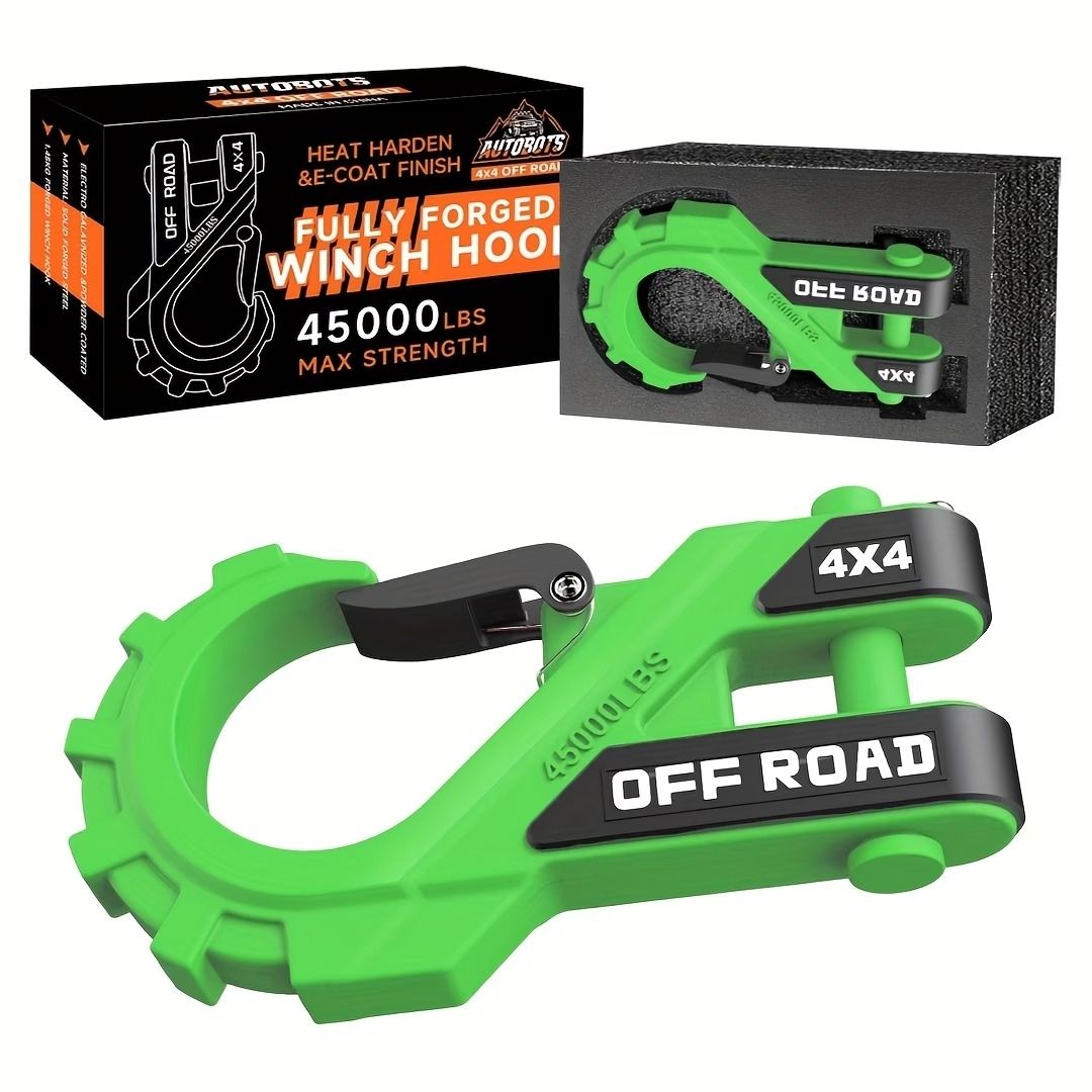 3/8" Heavy Duty Winch Hook 45000LBS, G70 Forged Alloy Steel, Electroplated & Powder Coated Dual Rust Protection — Essential for Off-Road ATV/UTV/SUV Recovery.*green