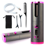 Automatic Hair Curling Wand, Tangle-Free Design, Portable USB Charging Rotating Curling Iron with Ceramic Barrel, Suitable for Long Hair, Fast, Ideal for Hairstyling.Lavender gray