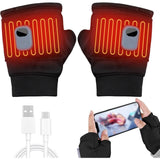 BLACK Professional USB electric heating fingerless gloves, unisex, with LED temperature display, 3-level adjustable heating, and effective cold protection. Suitable for typing, gaming, skiing, and daily wear, this is a practical winter holiday gift.