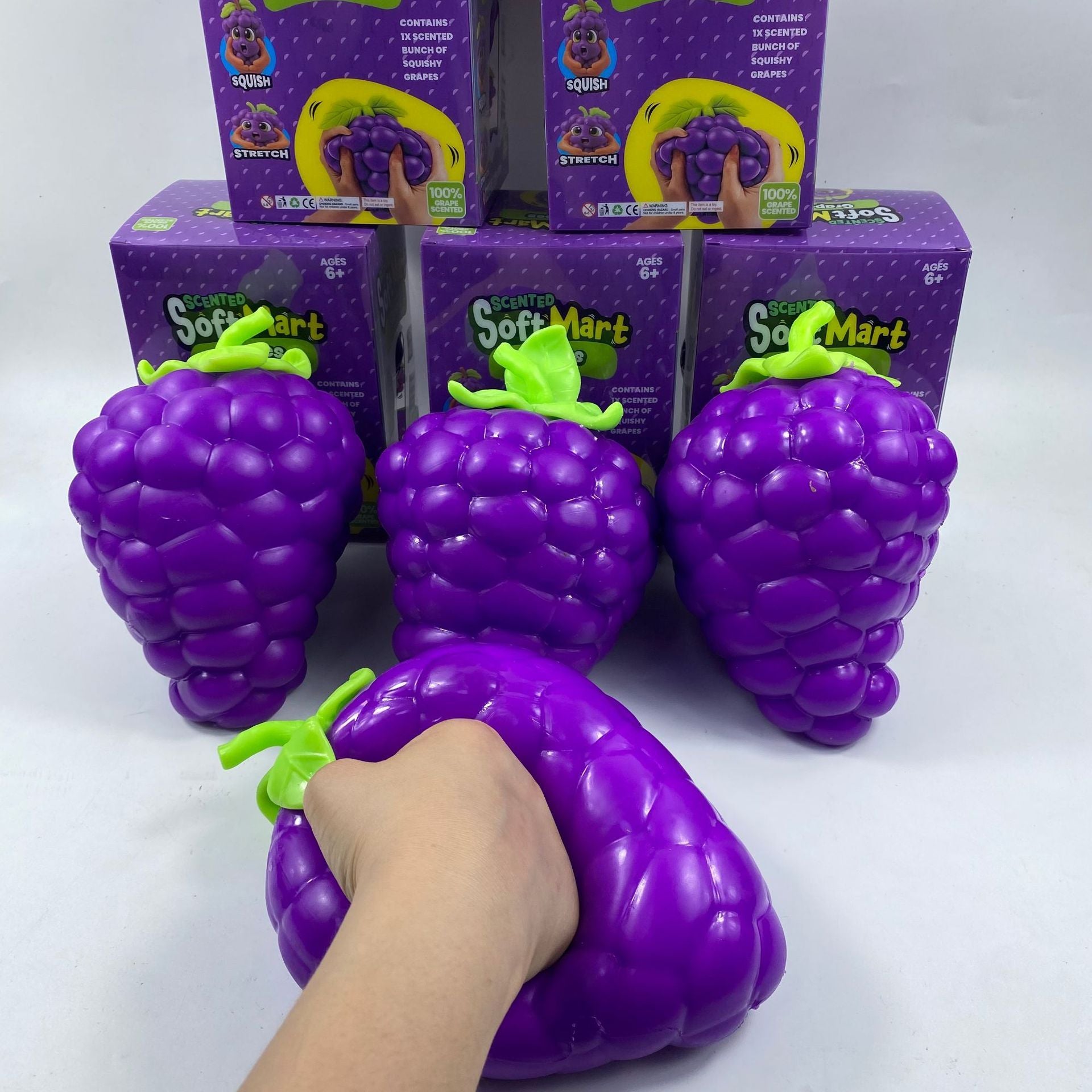 Extra large purple grape squishy toy, realistic and plump TPR soft gel, 19.5cm super size, soft and bouncy for ultimate stress relief, a desktop decompression tool suitable for both adults and children.
