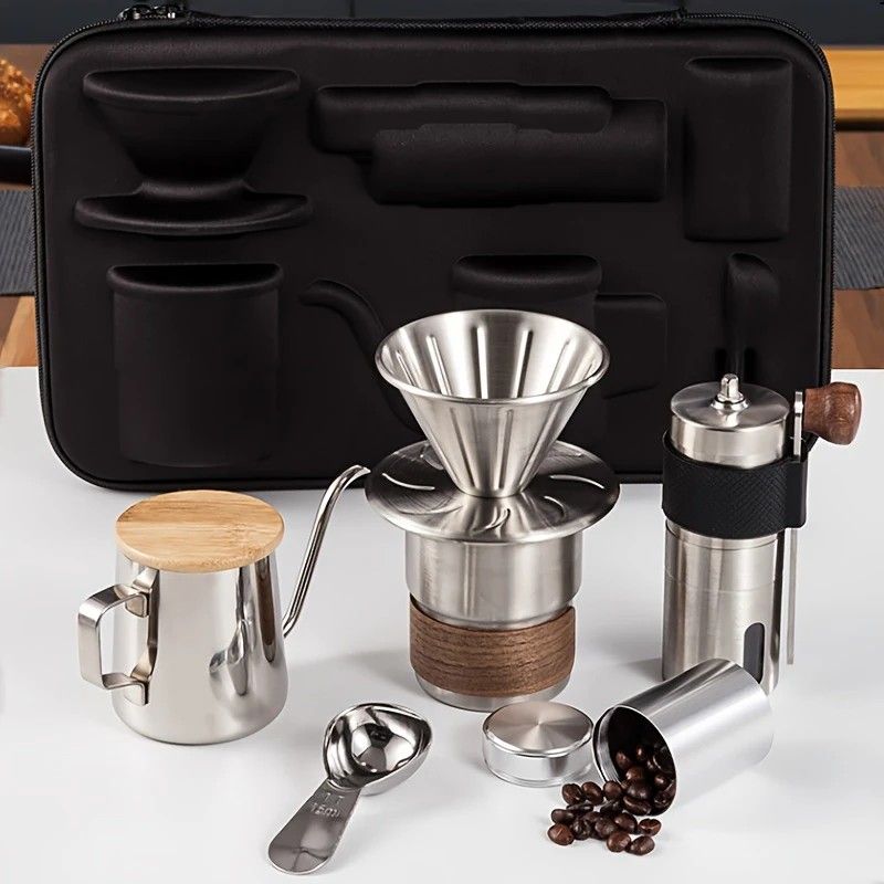 6-Piece Pour Over Coffee Set, Coffee Machine Gift Box, Pour Over Coffee Kettle, Coffee Cup, Coffee Bean Grinder Set.inherent/true qualities